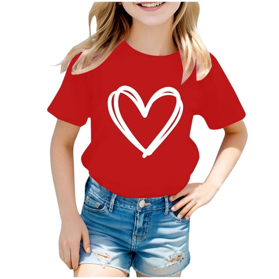 CFXNMZGR Girls' Tees T Shirt Kids Crewneck Short Sleeve Tops Tee for Girls (Red,2-3 Years)