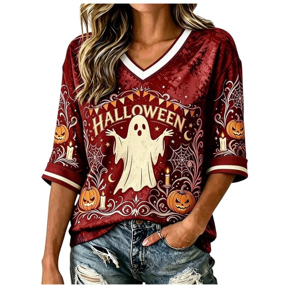 CFXNMZGR Halloween T Shirts Women Fall Halloween Crew Neck Shirt Casual Tee Season Family Party Celebration Short Sleeve Tee Pumpkin Top Holiday Stretchable Soft (Red,XXL)