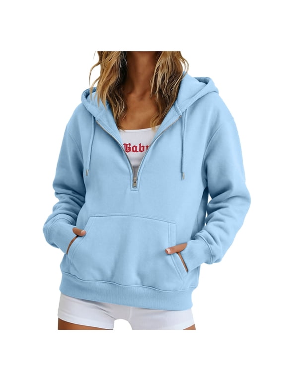 Hoodie for Women Womens Zip Up Sweatshirts Jackets Long Sleeve Casual Loose Outwear with Pockets (Blue,L)