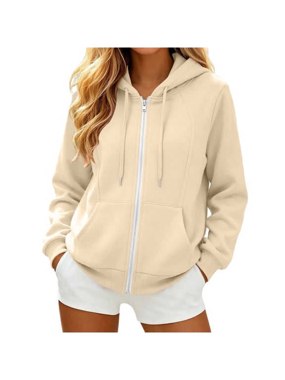 Hoodies Womens Womens Zip Up Sweatshirt Oversized Hoodies Sweater Cute Casual Outfits Top 2026 Fall Winter Jacket Trendy Clothes (Beige,L)