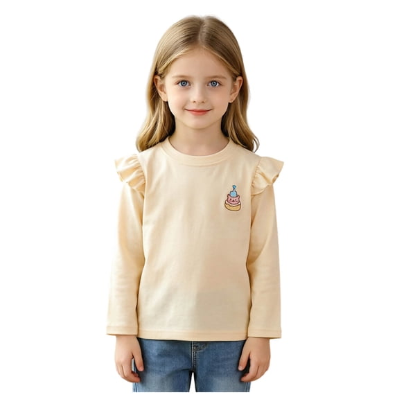 CFXNMZGR Kids Oversized T Shirt Baby Girls Long Sleeve Graphic T Shirt Top Print Tee (Beige,4-5 Years)