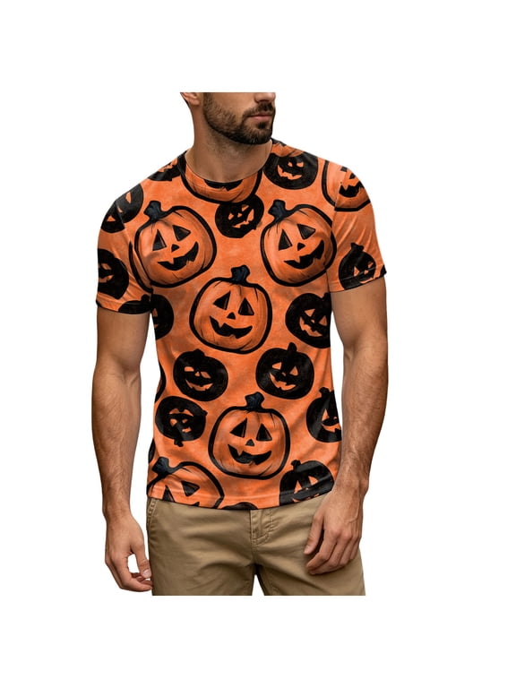 Mens Oversized Halloween Graphic Tee Cotton Acid Wash Shirt Halloween Graphic Tee (Black,L)