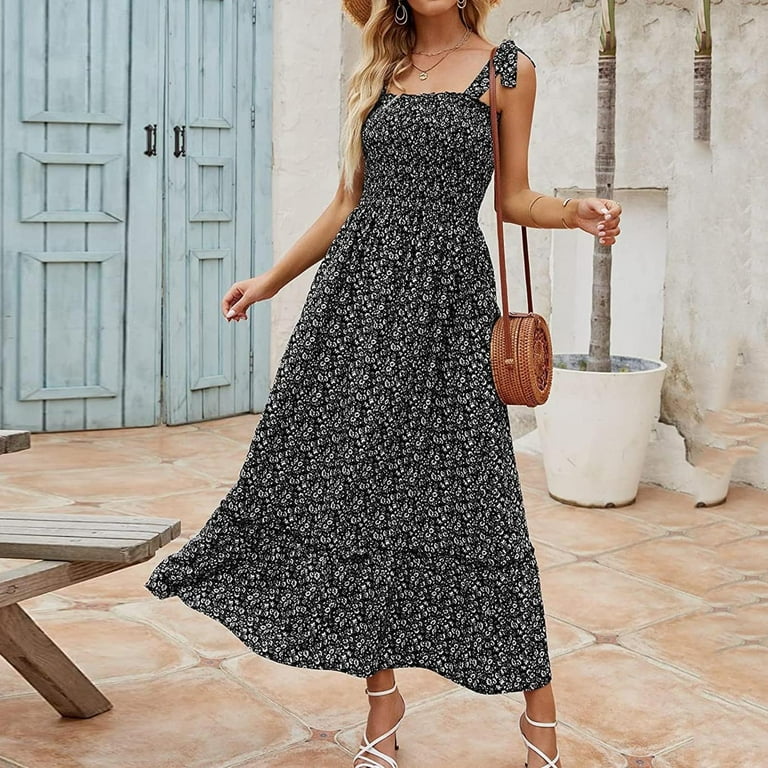 Crew Neck Casual Floral-Print Sleeveless Summer Dresses Crew Neck Casual Floral-Print Sleeveless Summer Dresses