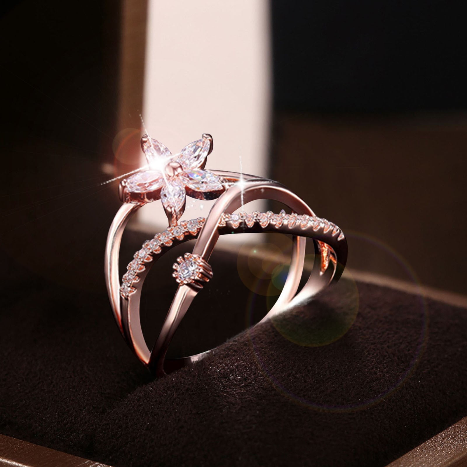 CFXNMZGR Rings For Women Fashion Rose Gold Horse Eye Zircon Ring 