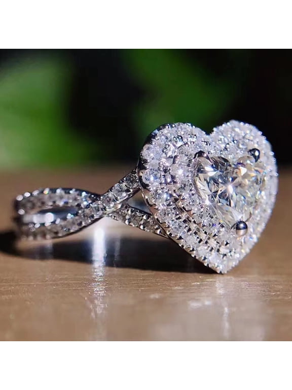 Rings For Women Love Shape Full Diamond Ring Diamond Love Cross Rhinestone Ring Elegant Geometry Rhinestone Ring Full Diamond Rings For Women Size 6 10