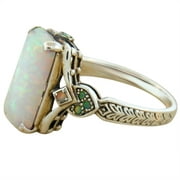 Yutnsbel Square White Opal Antique Silver Ring Jewelry Engaged Ring for Women