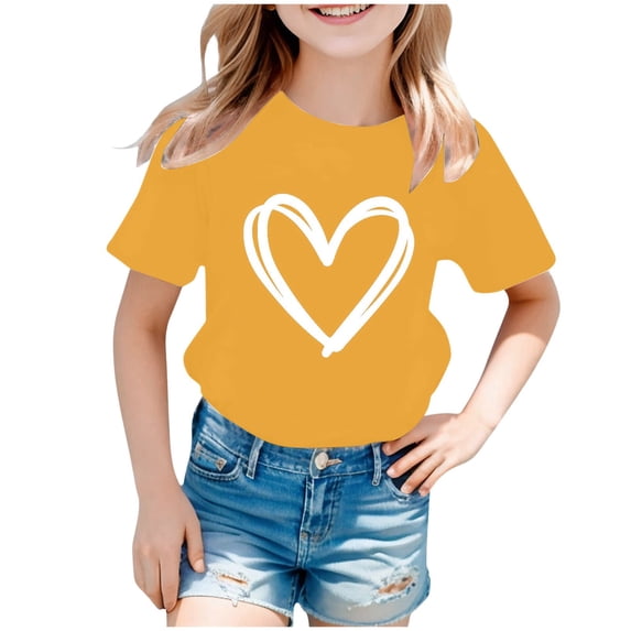 CFXNMZGR Shirts Girls Girls' Short Sleeve Crewneck Tee (Yellow,7-8 Years)