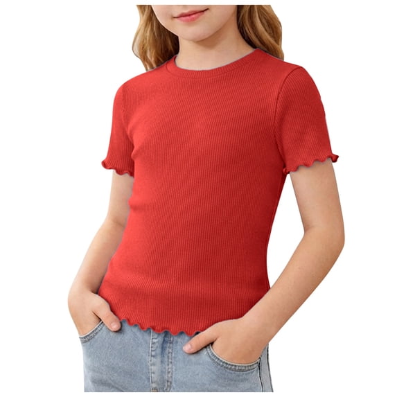 CFXNMZGR Shirts for Tweens Girls T Shirt Girls Shirts Short Sleeve Tee T Shirts Summer Casual Tops (Red,9-10 Years)