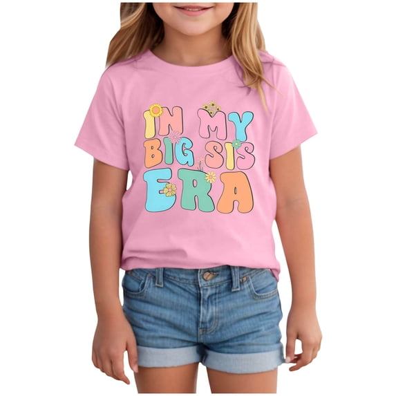 CFXNMZGR Short Sleeve Shirt Girls Girls Tops Girl's Graphic Print Short Sleeve T Shirt Summer Tee Top (Pink,5-6 Years)