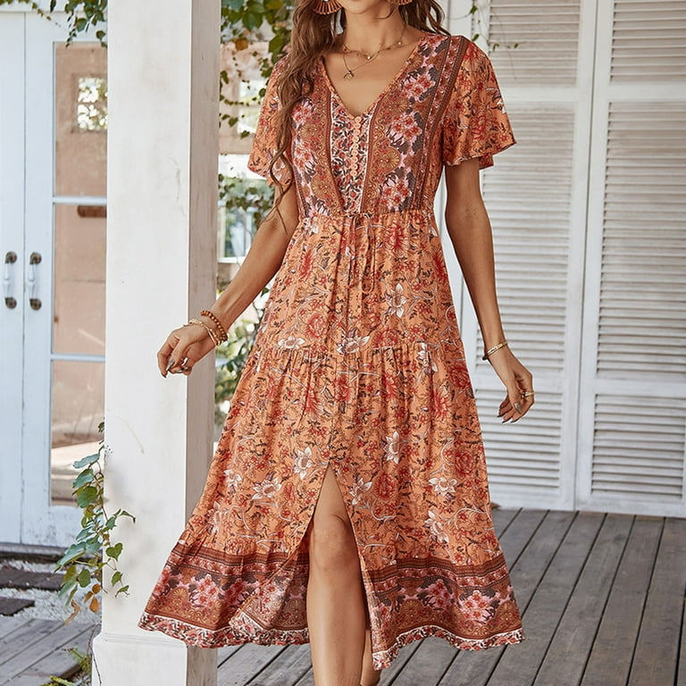 Bohemian short hotsell sleeve dress