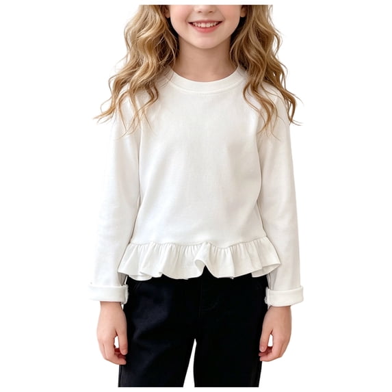CFXNMZGR Teenage Girl Shirts Girls Tops Fall Shirt Girl Soft Comfortable Long Sleeve Fashion Tees for Girl (White,5-6 Years)