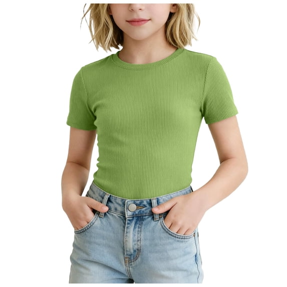 CFXNMZGR Toddler Tee T Shirt Fashion Casual Crewneck Short Sleeve Tops Tee for Girls (Light Green,7-8 Years)