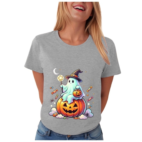 CFXNMZGR Tshirt Women Womens Halloween Short Sleeve Crew Neck Shirts Fall Halloween Funny Skull Graphic Length Sleeve Top Spooky Season Tees (Grey,XXL)