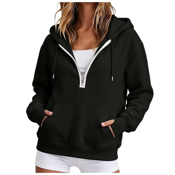 CFXNMZGR Women Hoodies Pullover Women's 2026 Spring Zip Up Y2K Hoodies Casual Long Sleeve Sweatshirts Fall Winter Track Jackets with Pockets (Black,3XL)