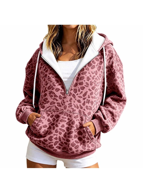Women's Hoodie Women's Zip Up Hoodie Cropped Sweatshirt Soft Comfy Casual Jacket Workout & Daily Wear Cute Y2K Clothes Fall Spring (Pink,M)