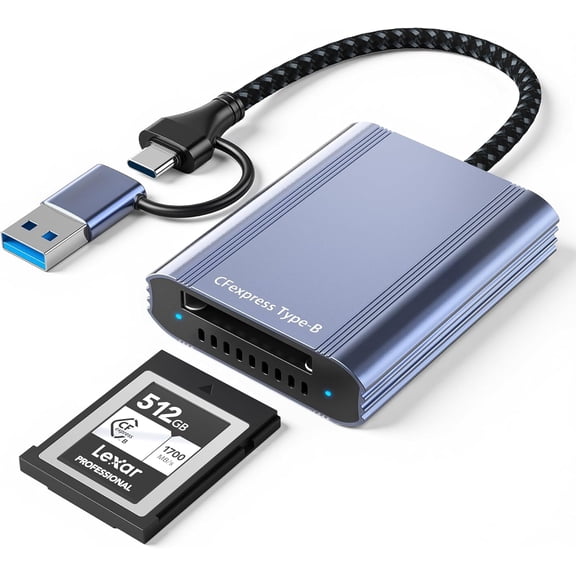 CFexpress Type B with 10Gbps USB 3.2 Gen 2, USB-C & USB-A 2-in-1 Type B CFexpress Adapter, Compatible with Windows/Mac/Linux/Android, iPhone 17/16/15, iPad, Laptop, Tablet, Smartphone
