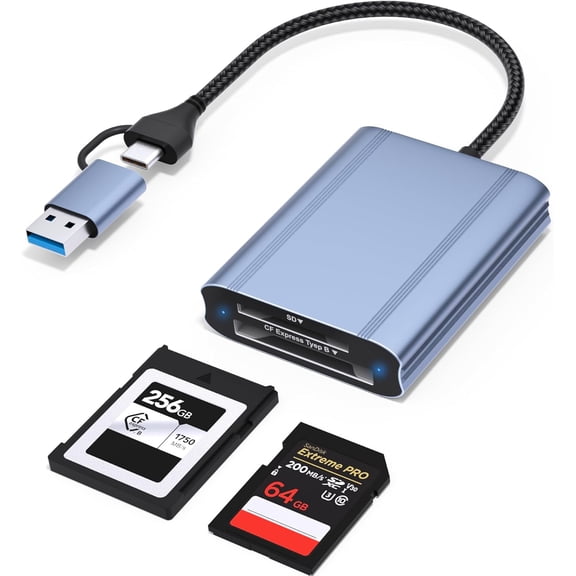 CFexpress Type B and SD Card Reader, USB-C 3.2 Gen 2 10Gbps Transfer Speed, USB-C&USB-A 2-in-1 CFExpress Type B Reader Adapter Aluminum Alloy Compatible with Windows/Mac/Linux/Android