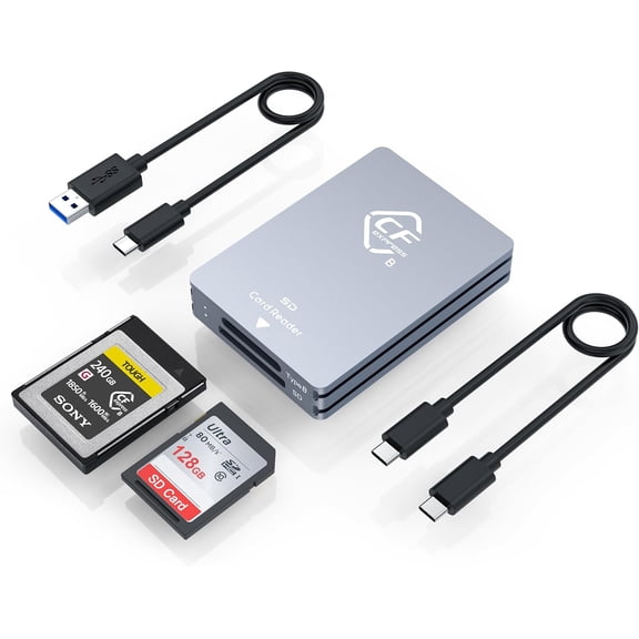 CFexpress Type B and SD Dual-Slot Memory Card Reader, 10Gbps USB 3.2 Gen 2 Type B CF Express Adapter Memory Card Reader with USB C to USB C/USB A Cable,Compatible with Windows/Mac/Linux/Android US