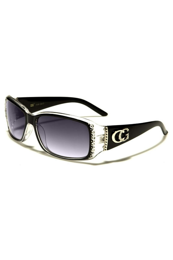 CG Eyewear Rhinestone Studded Narrow Rectangular Fashion Sunglasses UV Protect, Black, Medium