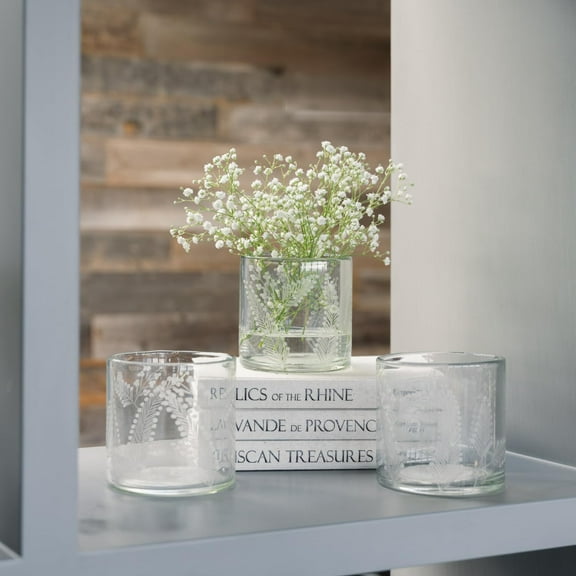 CG Hunter Candle Holder, Etched Glass Set-of-3 Candle Holders, Tealight, Votive or Small Pillar Candle Holders, Display in Entryway, Mantle, or Dining Room