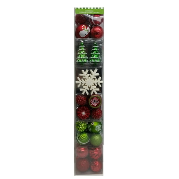 CG Hunter Holiday Shatter Resistant Ornaments, Red & Green, 52-piece Set