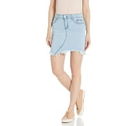 CG JEANS Denim Skirt for Juniors Ripped Distressed Fringe Hem Cute and Sexy, Light Wash, Small