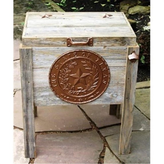 CG Products TEXAS Bronze Seal Cooler Hand-Made  Weathered Wood Outdoor Ice Chest - Bronze Texas Seal Decoration