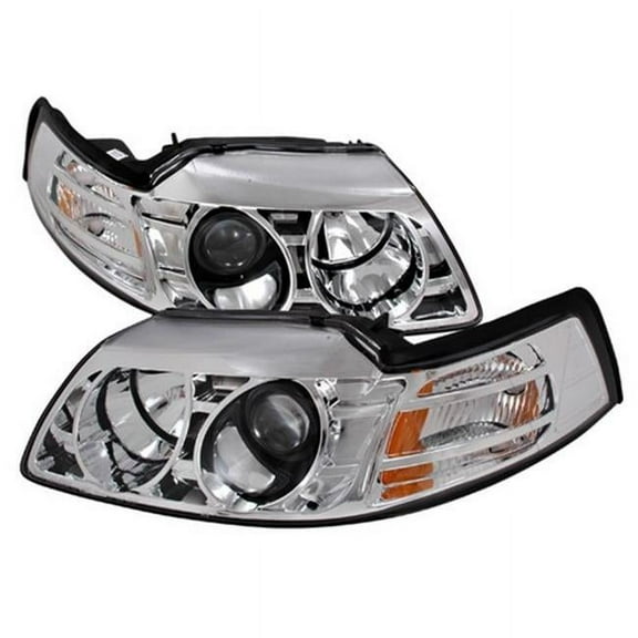 CG Projector Headlights Chrome Housing Clear Lens Made For And Compatible With 1999 - 2004 Ford Mustang 99 00 01 02 03 04