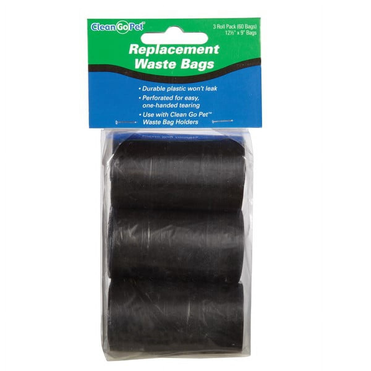 Clean Go Pet Replacement Waste Bag 3 Rolls - 20 Bags Per Roll - 60 Bags Total - Black