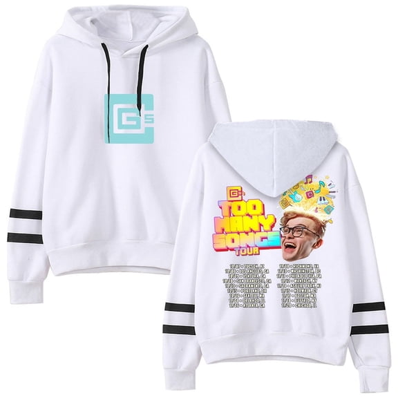 CG5 Merch Too Many Songs Tour Hoodie Unisex Pocketless Double Bar Sleeve Sweatshirt Fashion Pullover,S,White