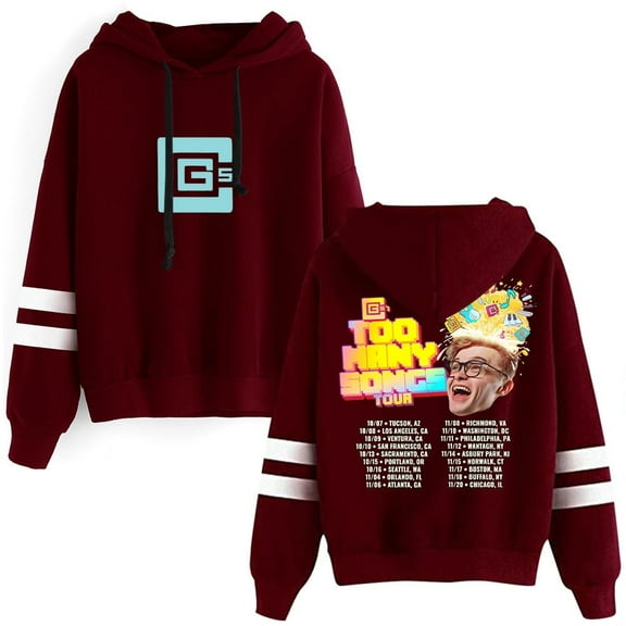 CG5 Merch Too Many Songs Tour Hoodie Unisex Pocketless Double Bar Sleeve Sweatshirt Fashion Pullover,XS,Red