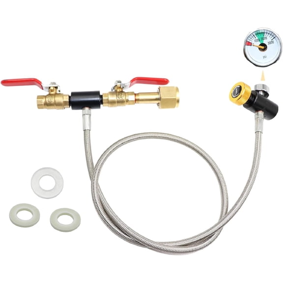 CGA320 CO2 Cylinder Refill Adapter Hose, CO2 Refill Station Connector Kit for Filling Blue Soda-maker (CGA320 to TR21-4 Thread, Valve with Gauge) (24 Inch)