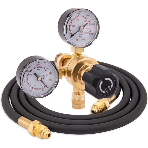 CGA580 Argon CO2 Regulators, Argon Gauges Gas Welding Regulator Compatible with Mig Tig Lincoln Weld 0-4500PSI / 0-10BAR - CO2 Argon Regulator with 6.6Ft Hose