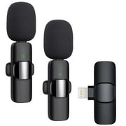 CGBCFO 2 Pack Wireless Microphone for iPhone, Noise Reduction Collar Clip Micro for Vlog / Interview / Youtube, Black