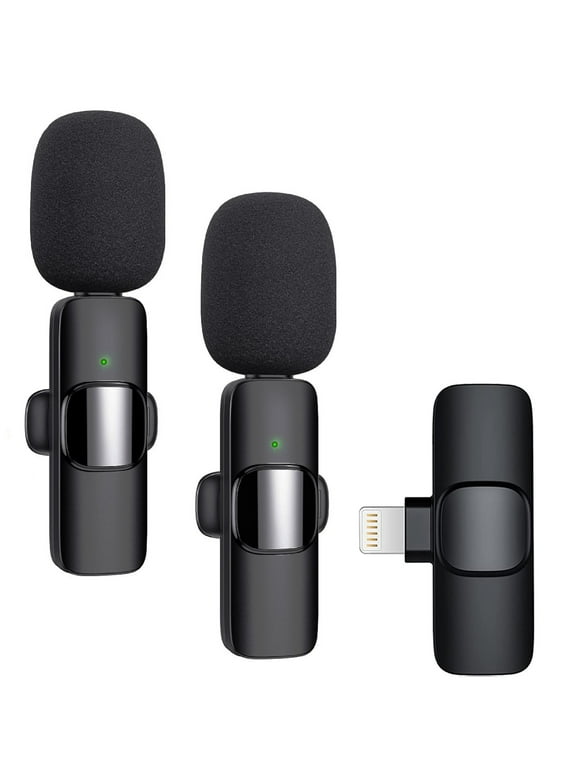 CGBCFO 2 Pack Wireless Microphone for iPhone, Noise Reduction Collar Clip Micro for Vlog / Interview / Youtube, Black