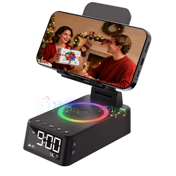 CGBCFO 6 in 1 Multifunctional Phone Stand with Bluetooth Speaker, Alarm Clock, Sound Machine, RGB Light, Foldable Phone Holder for Desk, Bedroom, Office, Ideal Holiday Gift