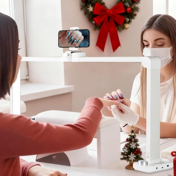 CGBE Foldable Nail lamp for Desk: Large Wide Half Moon Light with Phone Holder for Nail Salon Technicians - No Glare Craft Desk Light for Manicure lash Task for Esthetician 33.5'' - White