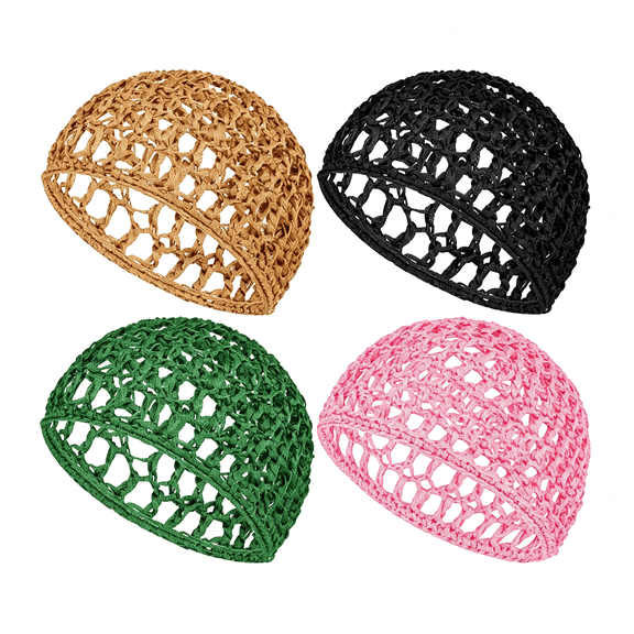 CGBQZ 4Pcs Hair Nets Cap Crochet Knit Snood Bonnets Sleeping Hairnet Fitted Hair Cover Wrap Comfortable Haircare Wave Cap Comfortable Haircare Crochet Hair Nets