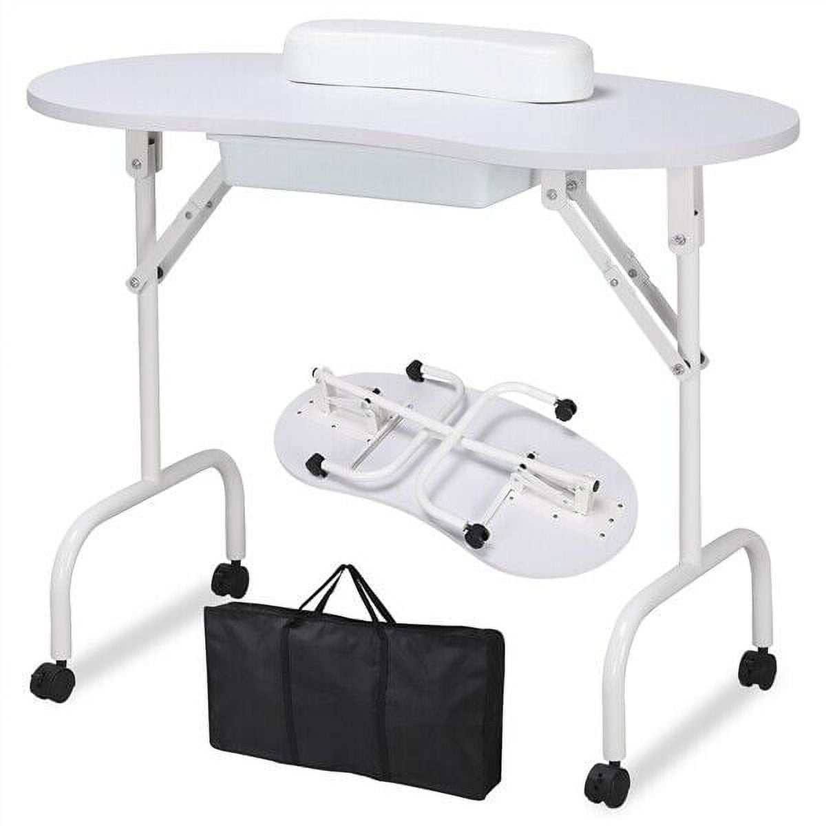 CGDYCF White Portable Manicure Table Folding Nail Desk Beauty Salon Spa Wheels & Bag   White portable folding nail table, beauty salon spa specific nail table with wheels and storage bag