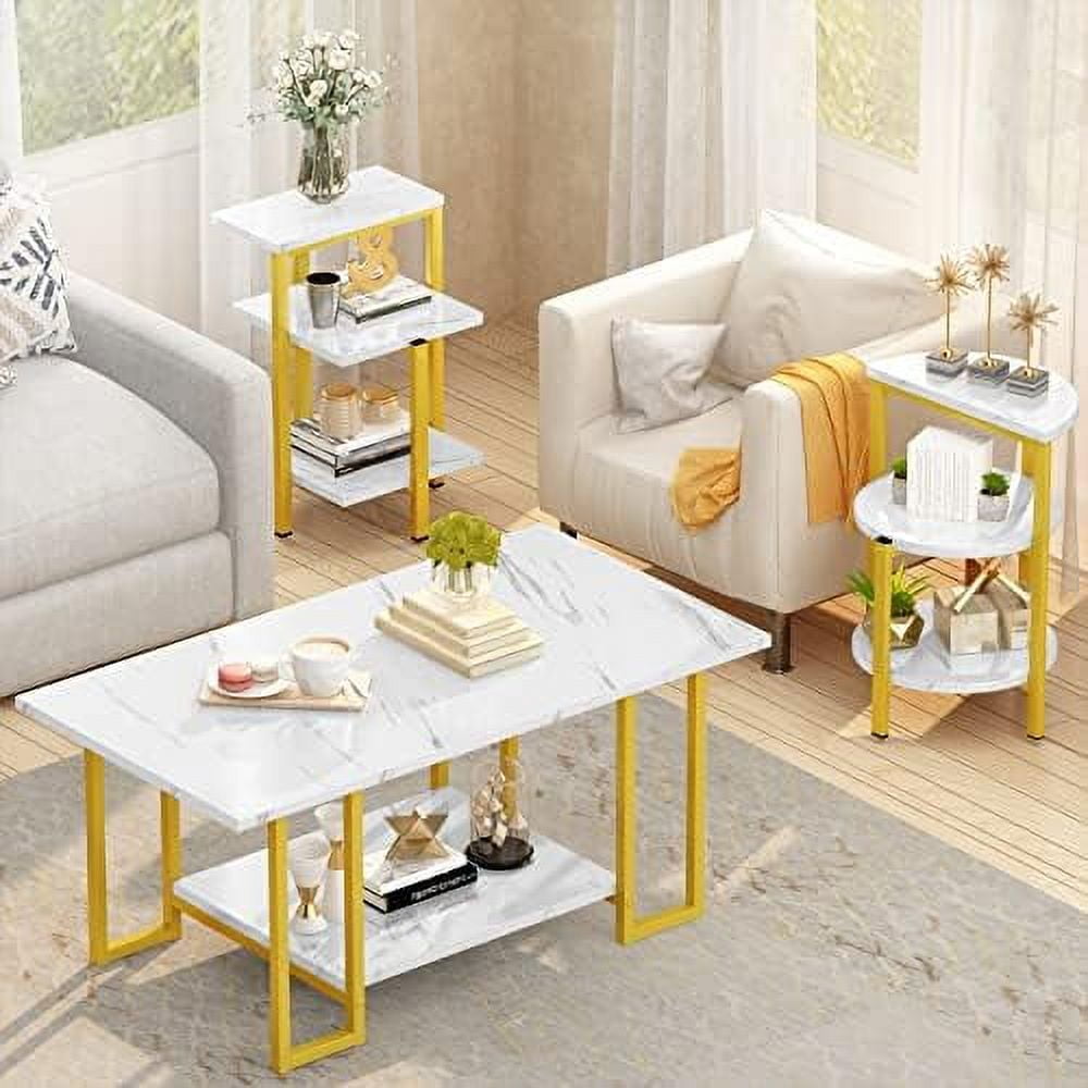 CGFHYP Living Room Coffee Table Set Faux Marble Living Room Table Set ...