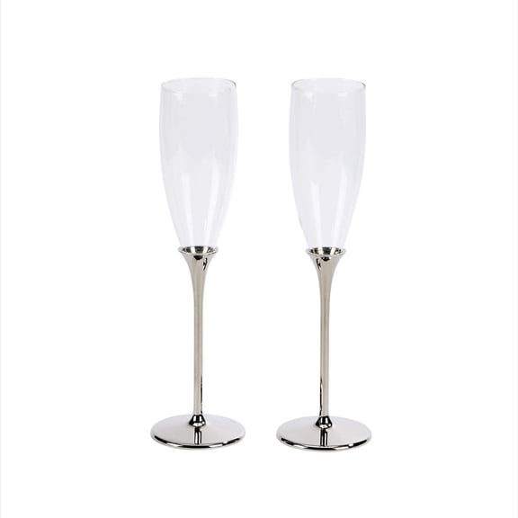 CGI Boston Toasting Flutes, Set of 2, Nickel Plated 10.25" H.