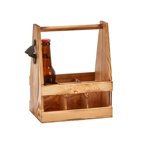 CGI Light Wood 6 Bottle Caddy with Opener 11.25x9.