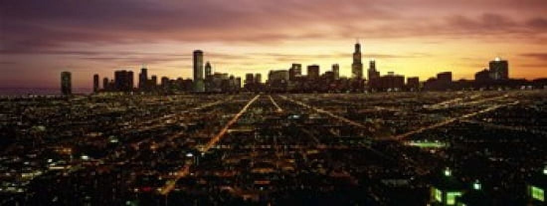 CGI composite High angle view of a city at night Chicago Cook County Illinois USA Canvas Art - Panoramic Images (15 x 6)