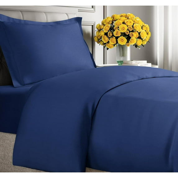 CGK Linens 2-Piece Premium Duvet Cover Set - Twin Size Soft Comforter Cover With Zipper & Matching Pillowcases, Navy Blue