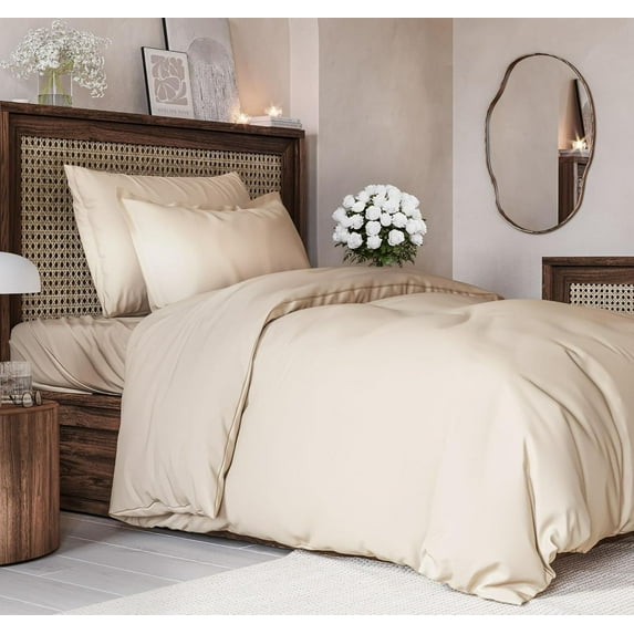 CGK Linens 2-Piece Premium Duvet Cover Set - Twin Size Soft Comforter Cover With Zipper & Matching Pillowcases, Wheat