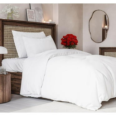 CGK Linens 2-Piece Premium Duvet Cover Set - Twin Size Soft Comforter Cover With Zipper & Matching Pillowcases, White