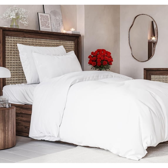 CGK Linens 2-Piece Premium Duvet Cover Set - Twin Size Soft Comforter Cover With Zipper & Matching Pillowcases, White