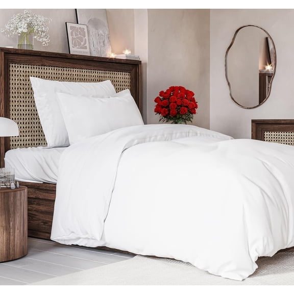 CGK Linens 2-Piece Premium Duvet Cover Set - Twin Size Soft Comforter Cover With Zipper & Matching Pillowcases, White
