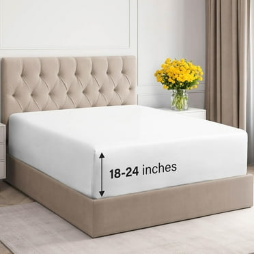 CGK Linens 400 Thread Count Extra Deep Pocket Single Fitted Sheet Only - Full Size 100% Cotton Sateen Bottom Sheet, Fits 18"-24" Mattresses, White
