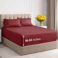 thumbnail image 1 of CGK Linens 4-Piece 400 Thread Count Extra Deep Pocket Cotton Sheet Set - King Size 100% Cotton Sateen Bed Sheets Fits 8"-16" Mattresses, Burgundy, 1 of 6